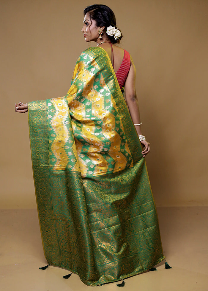 Yellow Dupion Silk Saree With Blouse Piece