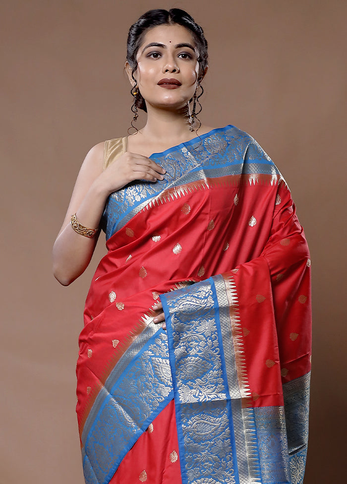 Red Kanjivaram Silk Saree With Blouse Piece - Indian Silk House Agencies