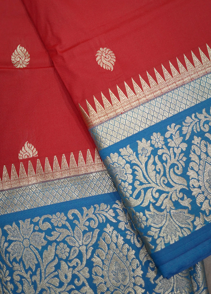 Red Kanjivaram Silk Saree With Blouse Piece - Indian Silk House Agencies