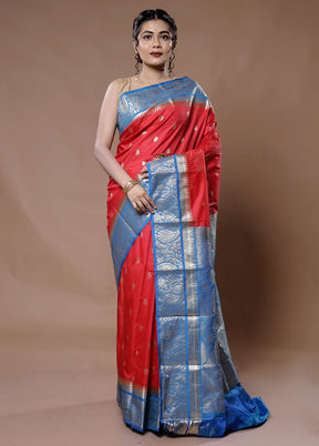 Red Kanjivaram Silk Saree With Blouse Piece - Indian Silk House Agencies