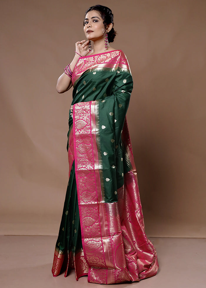 Green Kanjivaram Silk Saree With Blouse Piece - Indian Silk House Agencies