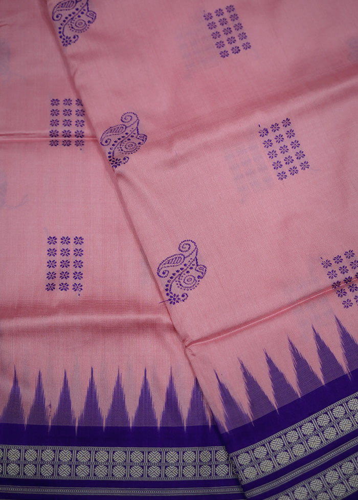 Pink Bomkai Pure Silk Saree With Blouse Piece