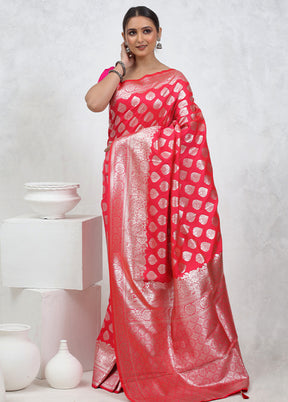 Pink Dupion Silk Saree With Blouse Piece