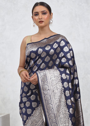 Blue Dupion Silk Saree With Blouse Piece