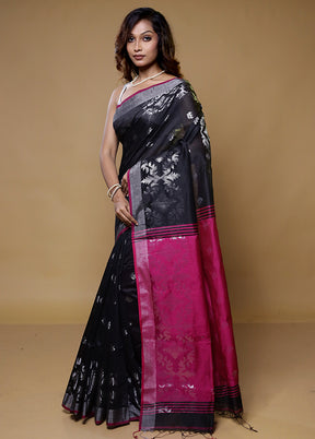 Black Matka Silk Saree With Blouse Piece