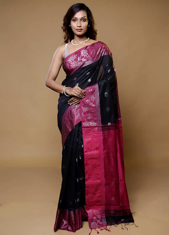 Black Matka Silk Saree With Blouse Piece