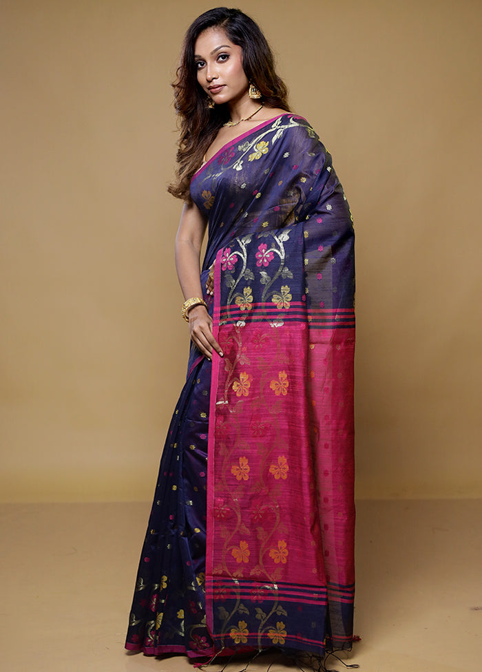 Blue Matka Silk Saree With Blouse Piece