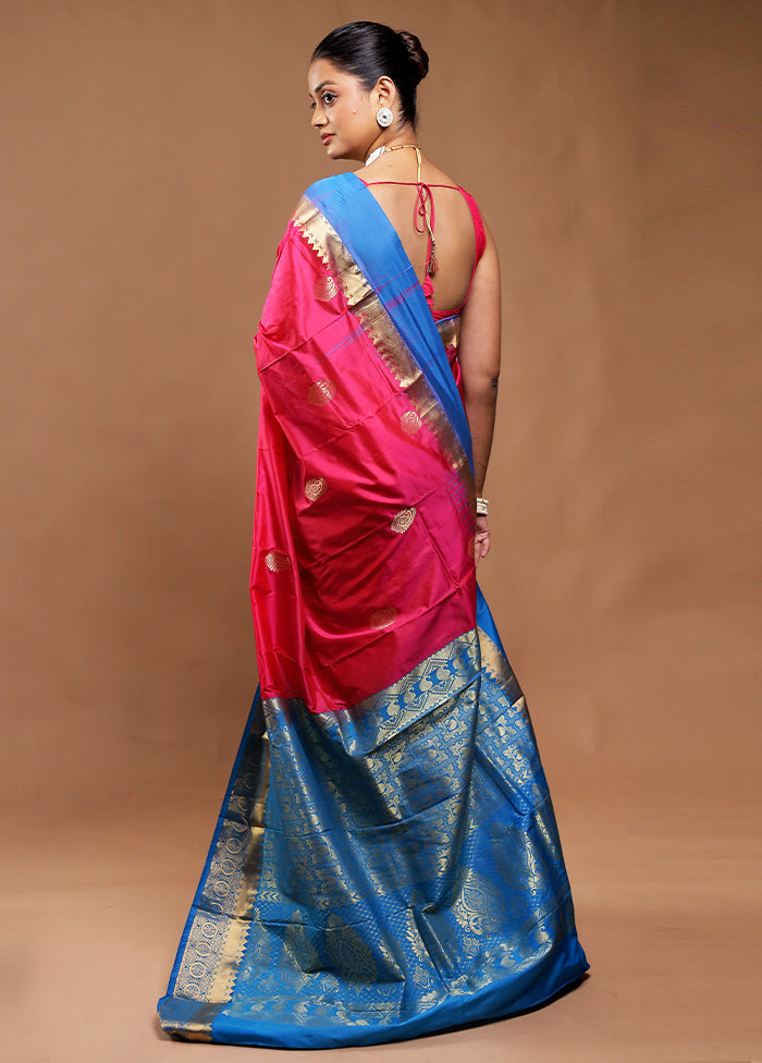 Pink Handloom Kanjivaram Pure Silk Saree With Blouse Piece