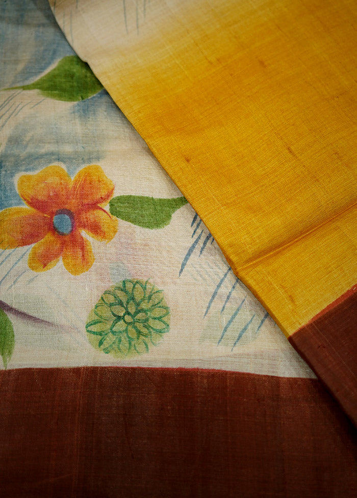 Cream Tussar Silk Saree With Blouse Piece - Indian Silk House Agencies