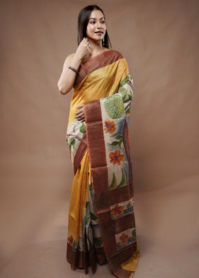 Cream Tussar Silk Saree With Blouse Piece - Indian Silk House Agencies