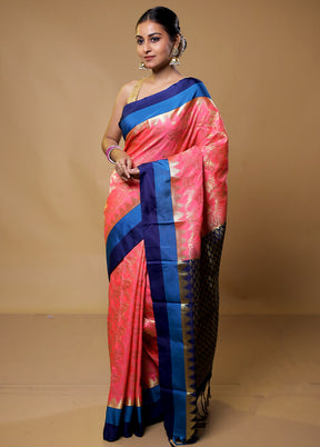 Pink Kanjivaram Silk Saree With Blouse Piece