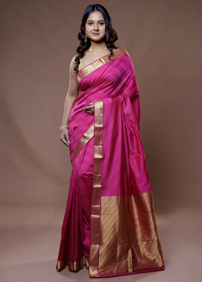 Pink Kanjivaram Silk Saree With Blouse Piece