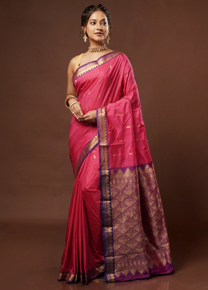 Pink Kanjivaram Silk Saree With Blouse Piece