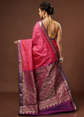 Pink Kanjivaram Silk Saree With Blouse Piece