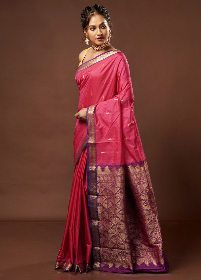 Pink Kanjivaram Silk Saree With Blouse Piece