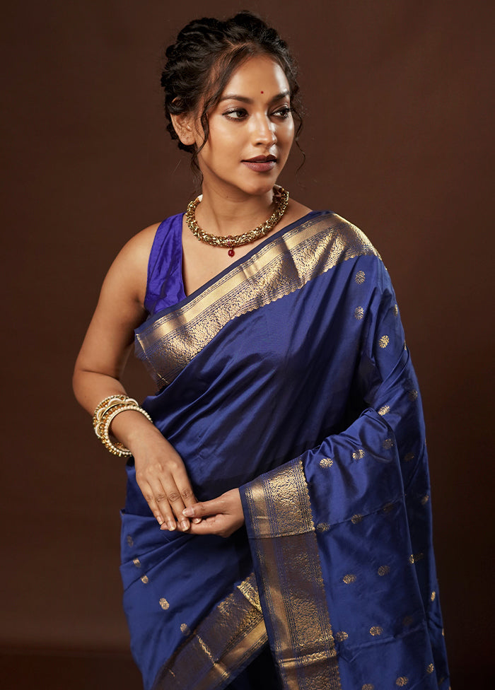 Blue Kanjivaram Silk Saree With Blouse Piece