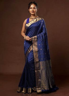 Blue Kanjivaram Silk Saree With Blouse Piece