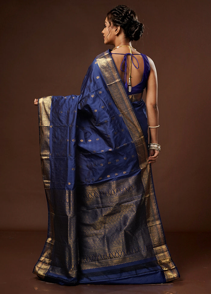 Blue Kanjivaram Silk Saree With Blouse Piece