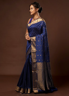 Blue Kanjivaram Silk Saree With Blouse Piece - Indian Silk House Agencies