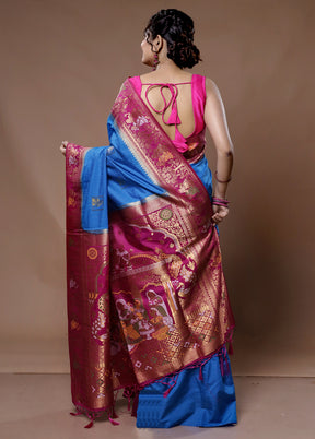 Blue Dupion Silk Saree With Blouse Piece - Indian Silk House Agencies