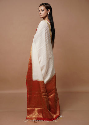 White Dupion Silk Saree With Blouse Piece