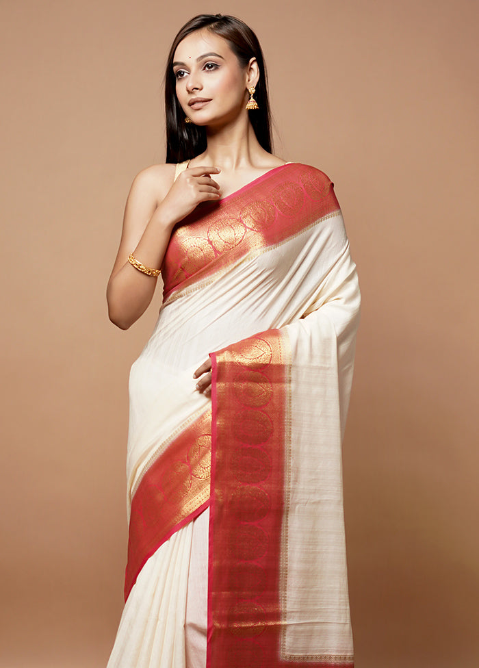 White Dupion Silk Saree With Blouse Piece