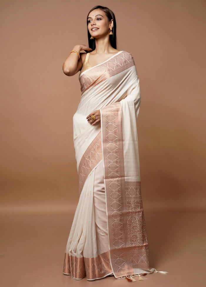 Cream Dupion Silk Saree With Blouse Piece