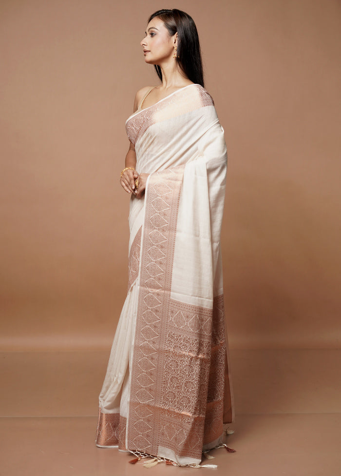 Cream Dupion Silk Saree With Blouse Piece