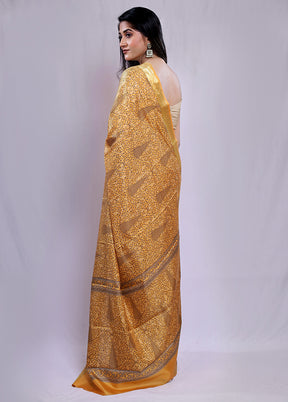 Yellow Printed Pure Silk Saree With Blouse Piece