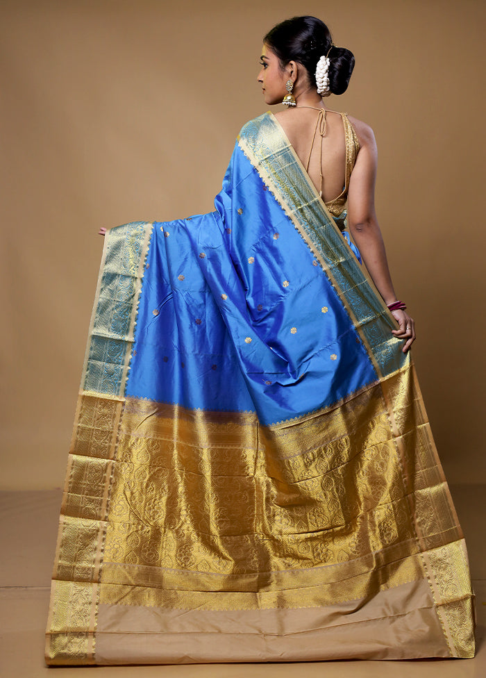 Blue Kanjivaram Silk Saree With Blouse Piece