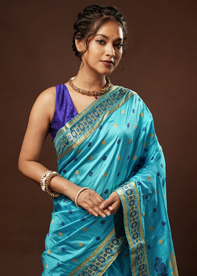 Blue Assam Pure Silk Saree With Blouse Piece - Indian Silk House Agencies