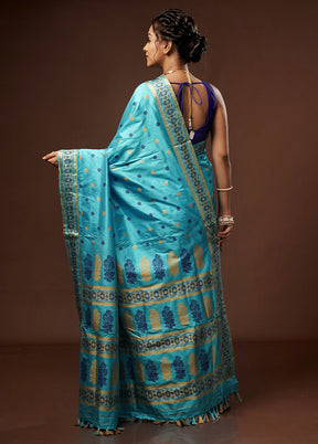 Blue Assam Pure Silk Saree With Blouse Piece