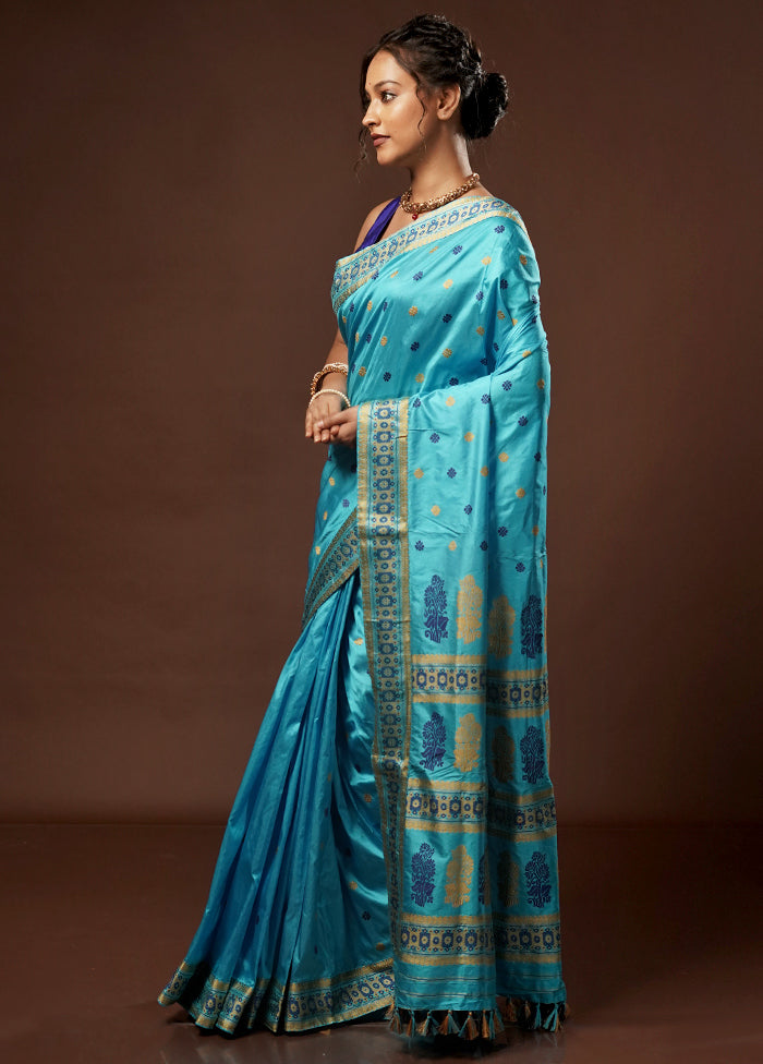 Blue Assam Pure Silk Saree With Blouse Piece - Indian Silk House Agencies