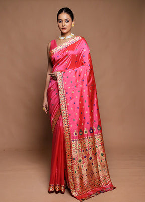 Pink Handloom Assam Pure Silk Saree With Blouse Piece