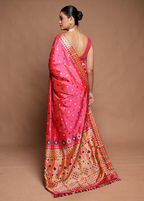 Pink Handloom Assam Pure Silk Saree With Blouse Piece