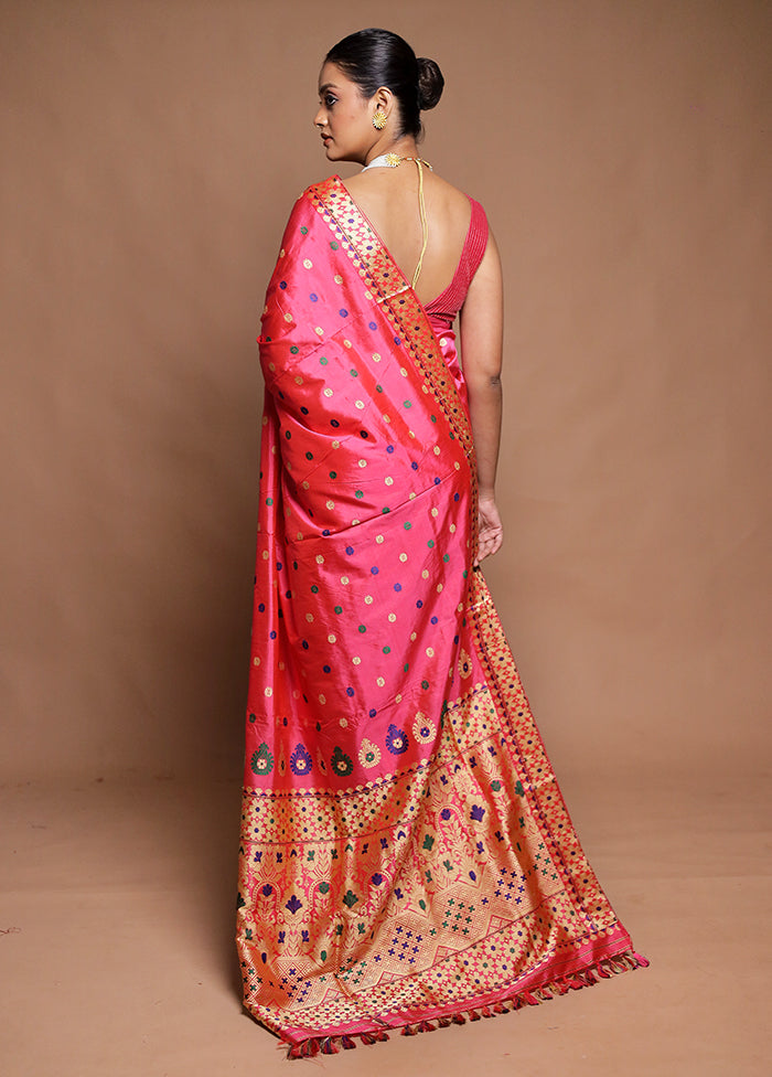 Pink Handloom Assam Pure Silk Saree With Blouse Piece