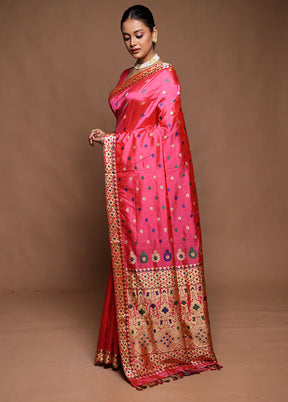 Pink Handloom Assam Pure Silk Saree With Blouse Piece