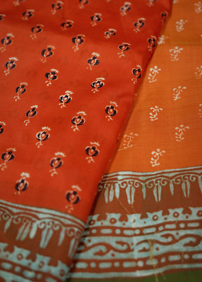 Orange Printed Pure Silk Saree With Blouse Piece - Indian Silk House Agencies