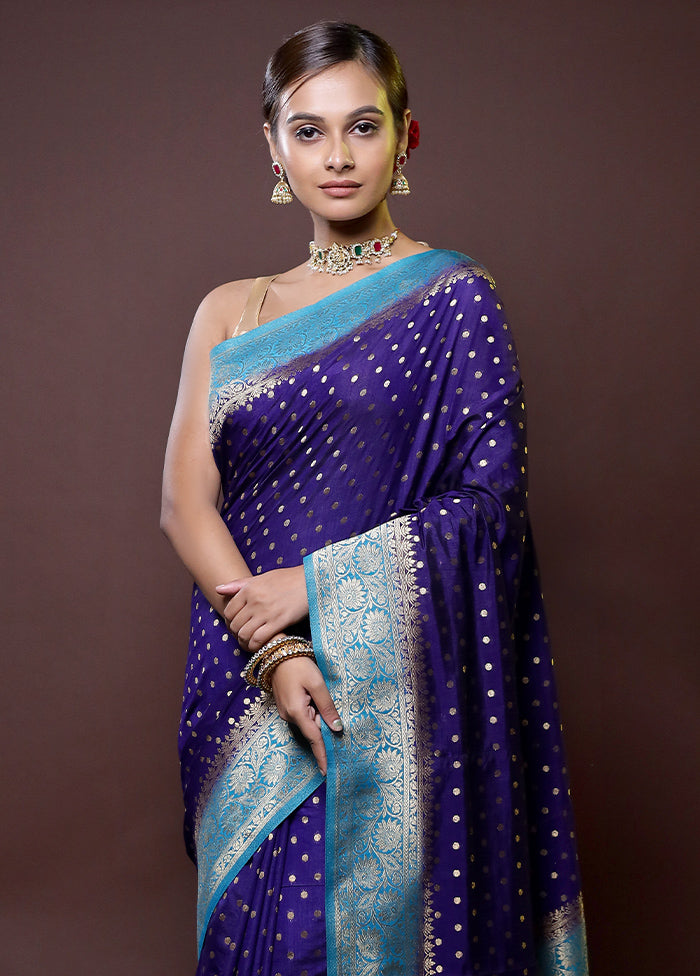 Blue Dupion Silk Saree With Blouse Piece