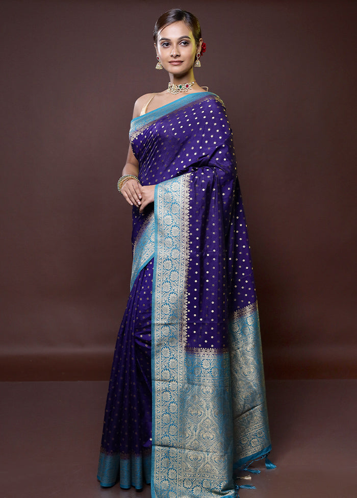 Blue Dupion Silk Saree With Blouse Piece