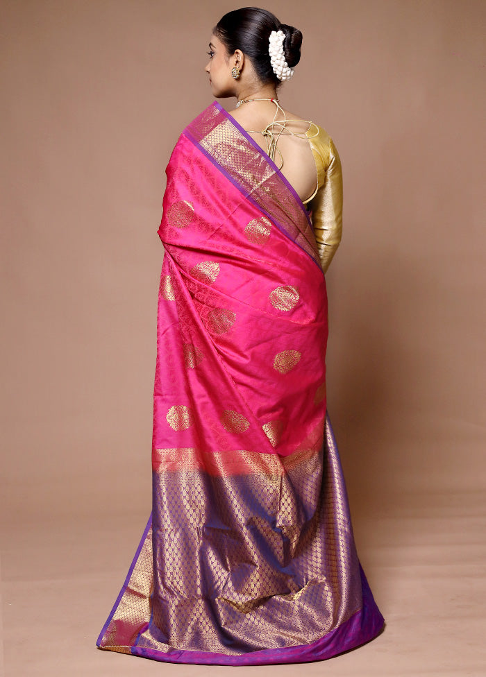 Pink Handloom Kanjivaram Pure Silk Saree With Blouse Piece