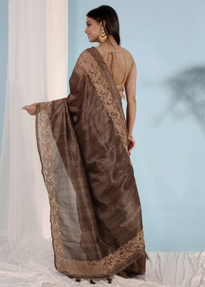 Grey Tussar Silk Saree With Blouse Piece