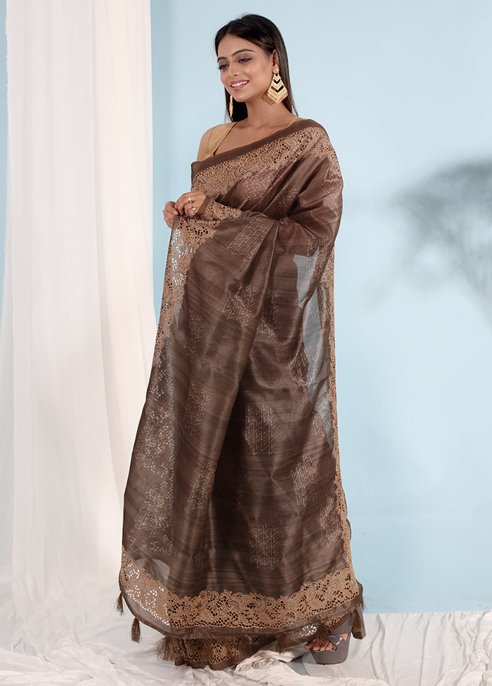 Grey Tussar Silk Saree With Blouse Piece