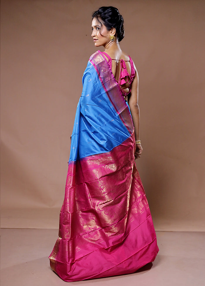 Pink Kanjivaram Silk Saree With Blouse Piece