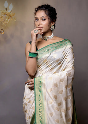 Cream Dupion Silk Saree With Blouse Piece