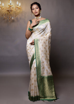 Cream Dupion Silk Saree With Blouse Piece