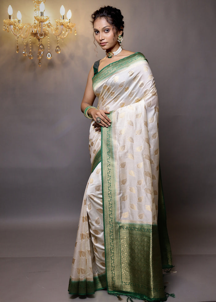 Cream Dupion Silk Saree With Blouse Piece