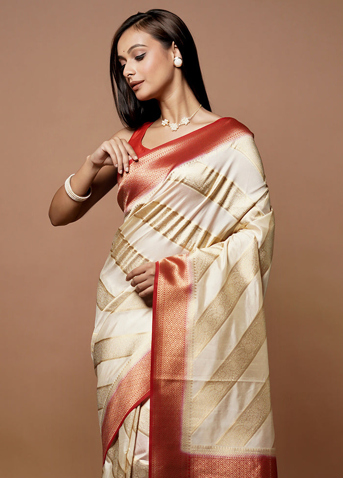 Cream Dupion Silk Saree With Blouse Piece