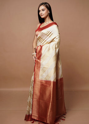 Cream Dupion Silk Saree With Blouse Piece