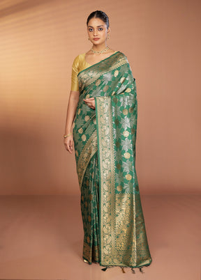 Green Dupion Silk Saree With Blouse Piece